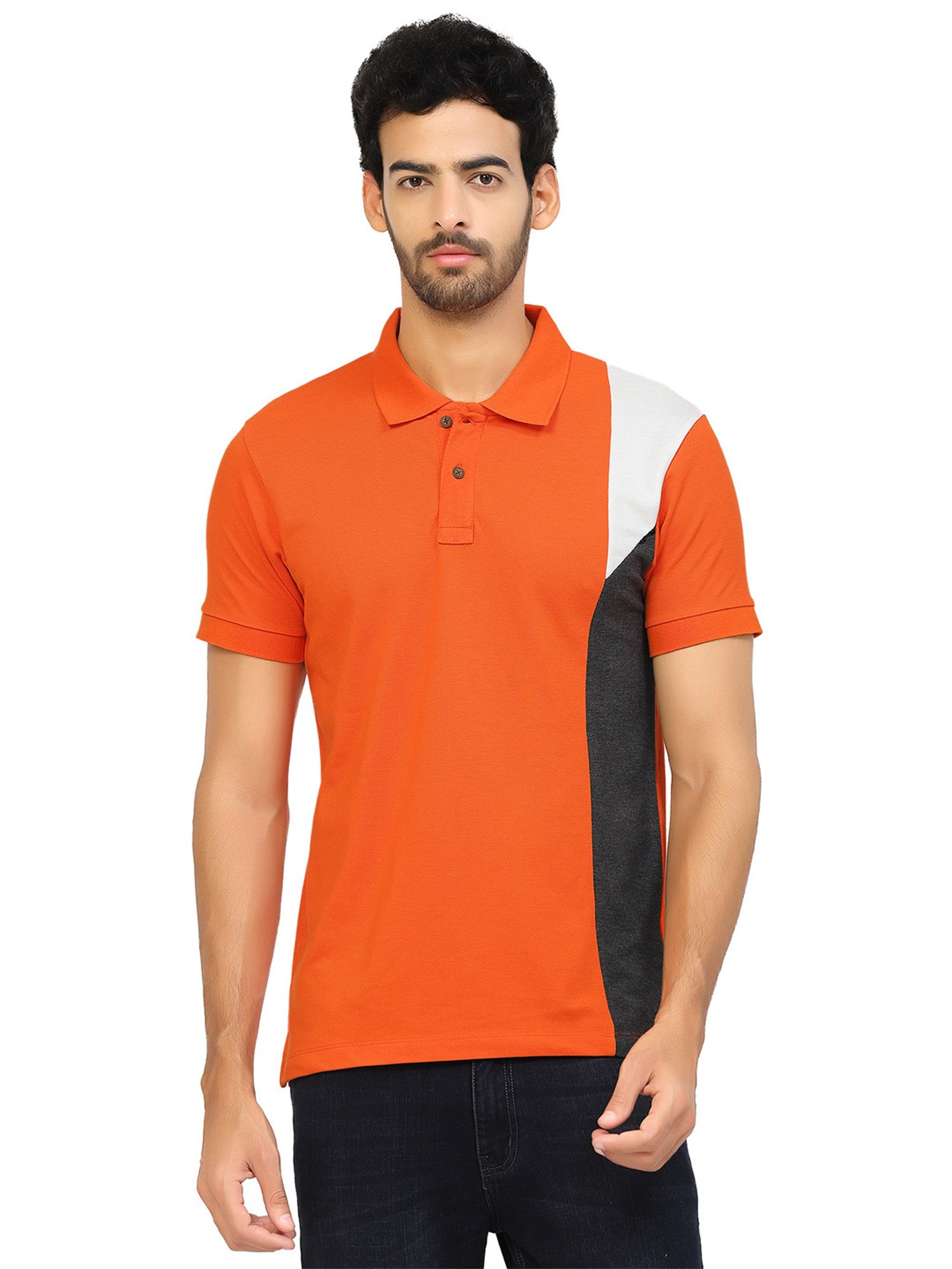 Kalt Orange & Dark Grey Regular Fit Polo T-Shirt