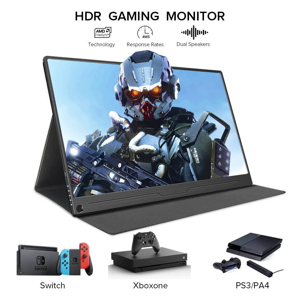 Portable Monitor 15.6 Inch IPS HDR 1920X1080 FHD Eye Care Screen USB C Gaming Screen Dual Speaker Computer Display