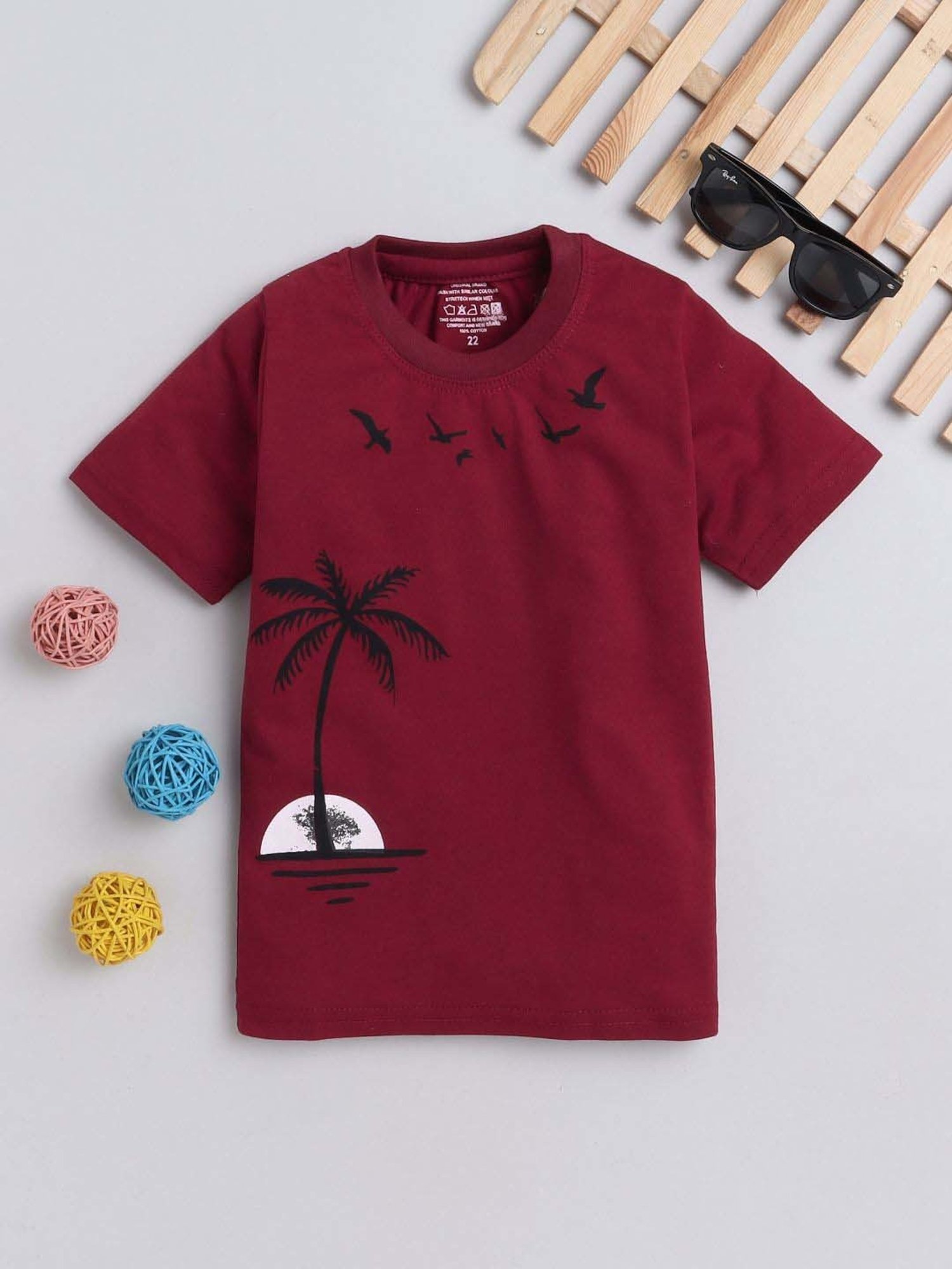 Fourfolds Unisex Maroon Printed T-Shirt