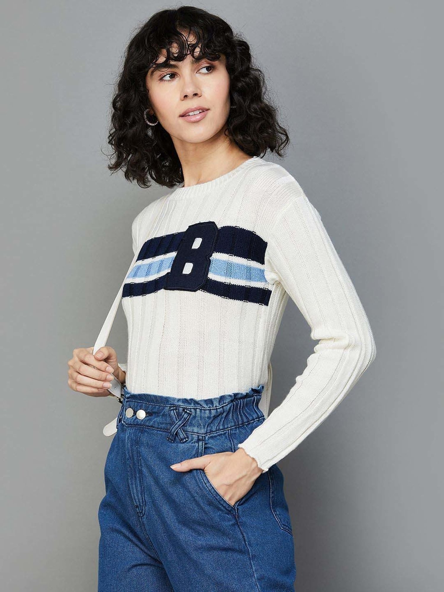 Ginger by Lifestyle White Self Pattern Sweater