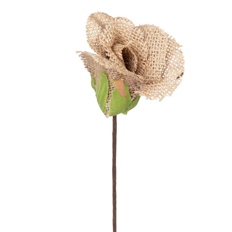 Genie Crafts 6 Pack Jute Burlap Roses Flowers with Bendable Stems for Crafts, 2.5 x 9.75 in