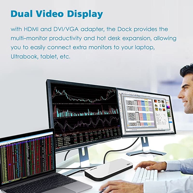 USB 30 Universal Laptop Docking Station Dual Video Display HDMI ampDVIVGA Gigabit Ethernet Audio 6 USB Ports for Windows Chromebooks