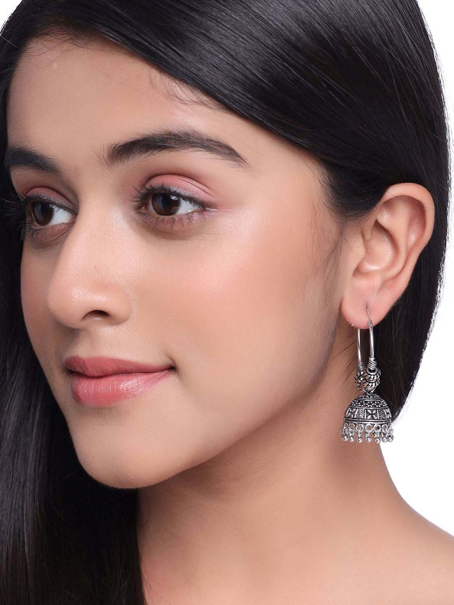NVR Silver-Plated Contemporary Jhumki Earrings for Women