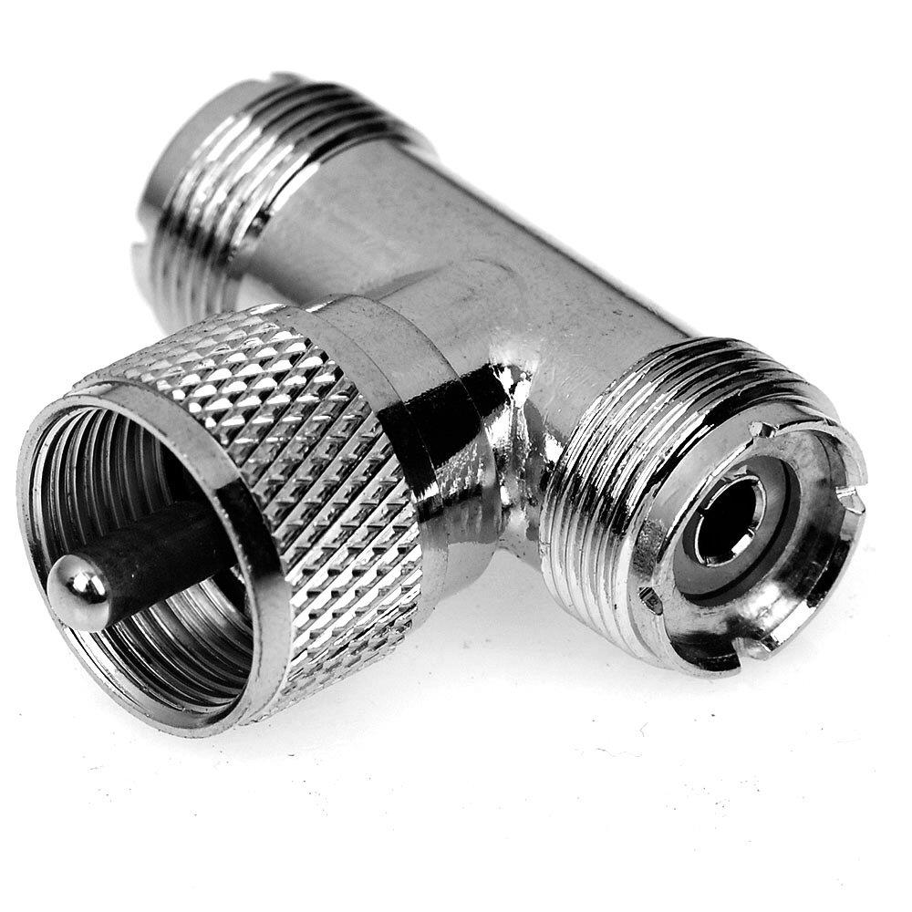 CESS Adapter UHF Male PL-259 to Dual Female SO-239 Jack RF Splitter - UHF Male to Dual UHF Female (2 Pack)