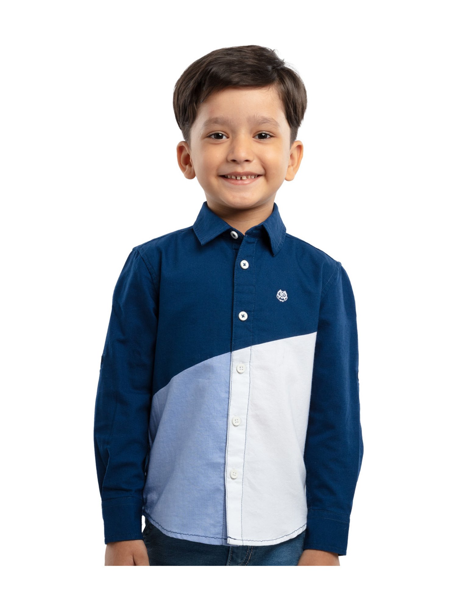Under Fourteen Only Kids Navy & White Color Block Full Sleeves Shirt