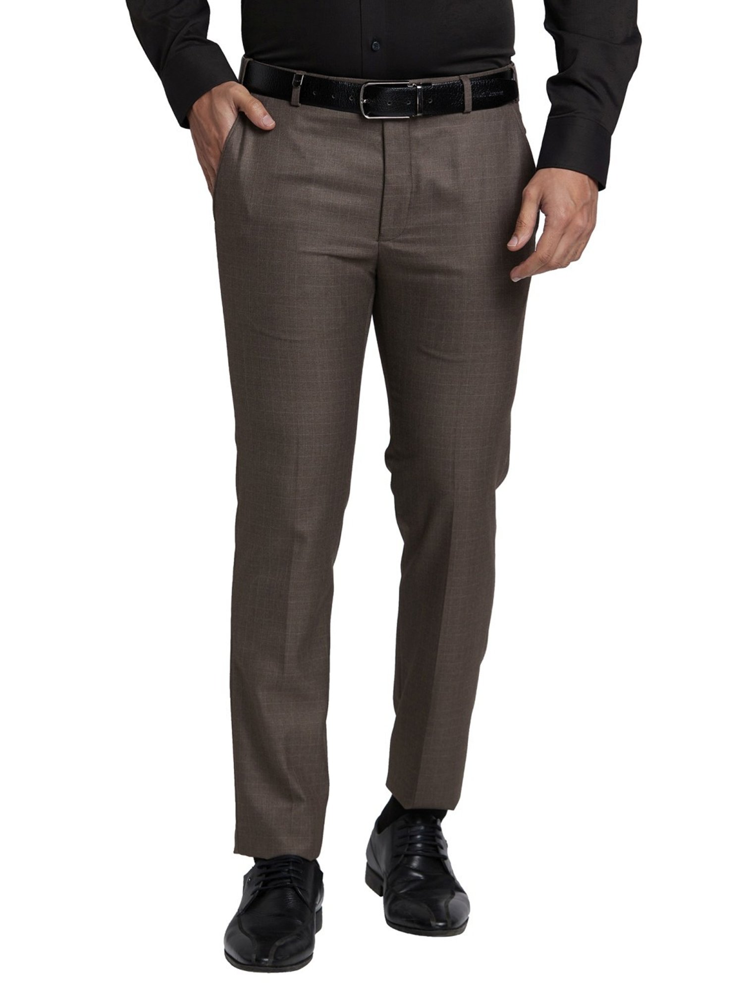 Park Avenue Brown Super Slim Fit Checks Trousers