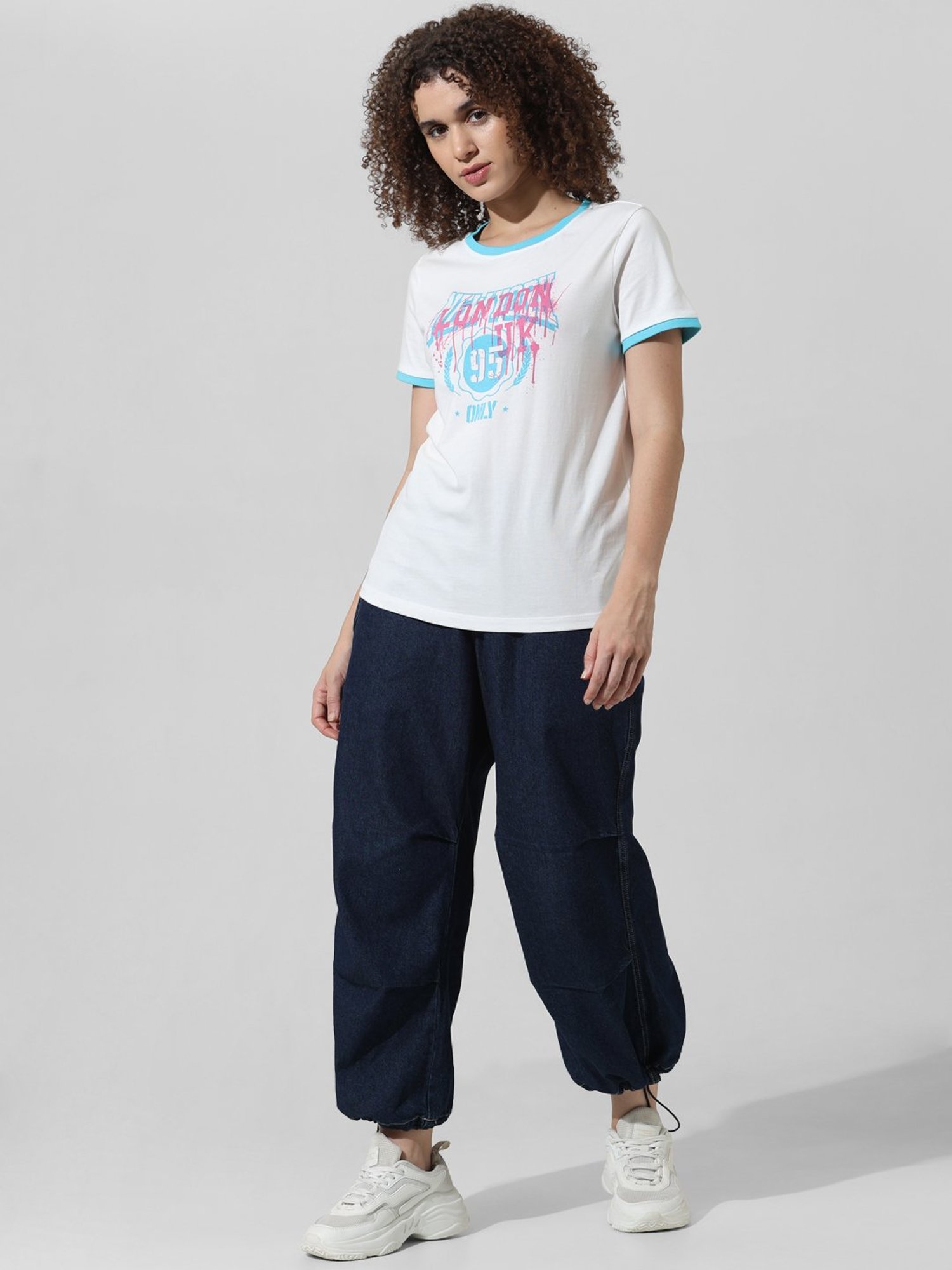 Only White Cotton Graphic Print T-Shirt