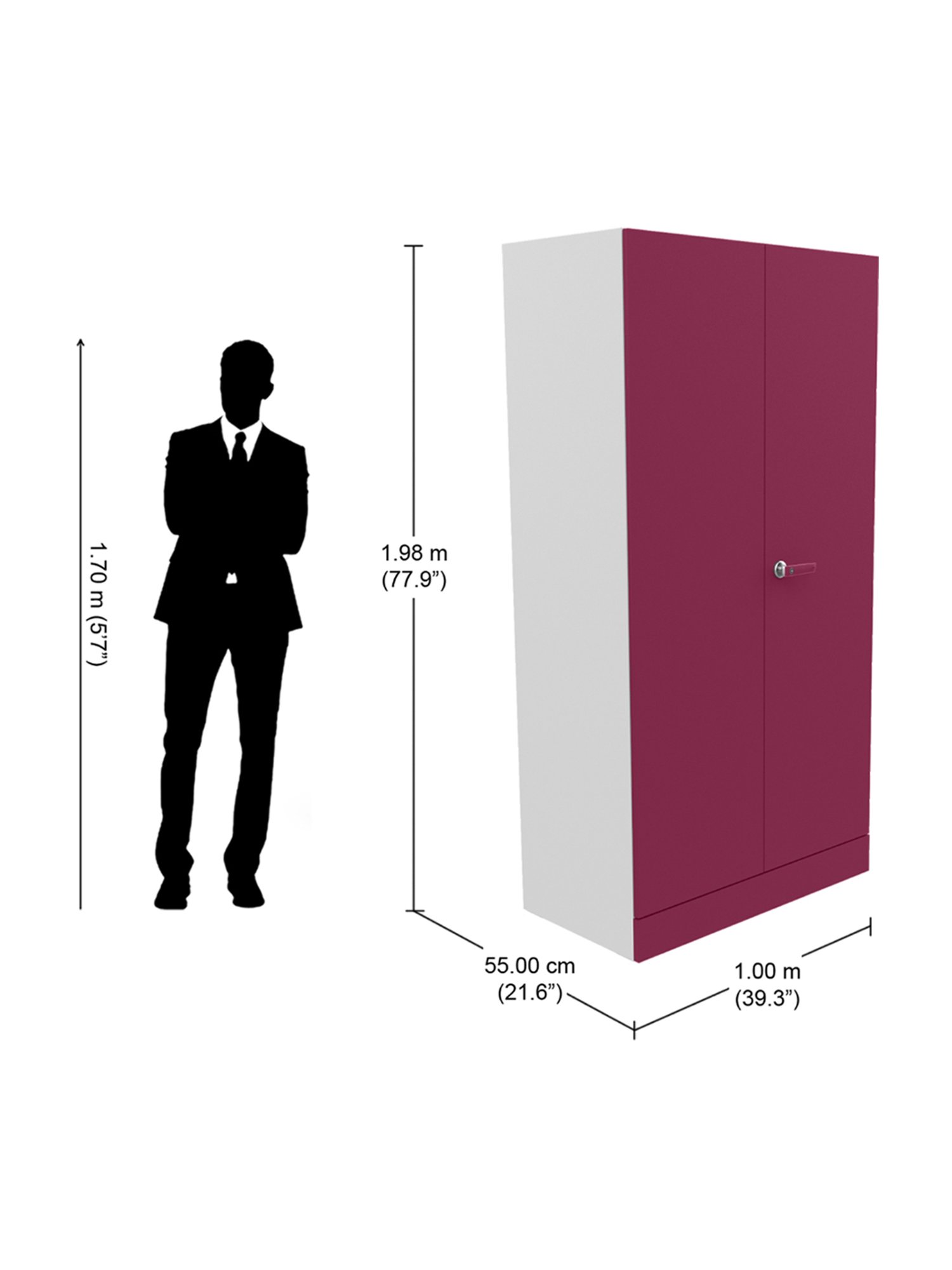 Godrej Interio Auraline  Men Premium 2-Door Almirah, Berry (1-Year Warranty, 1 Locker, 2 Drawers)