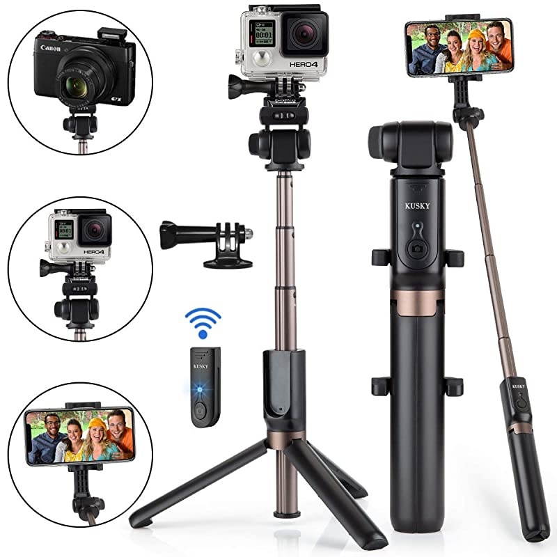 Stick Tripod Bluetooth Upgraded,Phone & Camera Tripod Stick with Wireless Remote Shutter for Gopro,Action Cameras,iPhone12 11 Pro XS MAX XR X 8 7 Plus,Galaxy S9 plus/S8/S7Edge