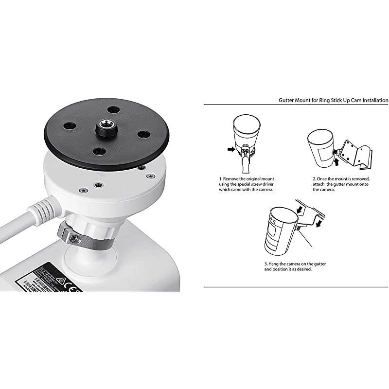 Weatherproof Gutter Mount Compatible with Ring Spotlight Cam Battery amp Wired Ring Stick Up Cam Battery amp Wired and Ring Solar Panel with Universal Adapters Black