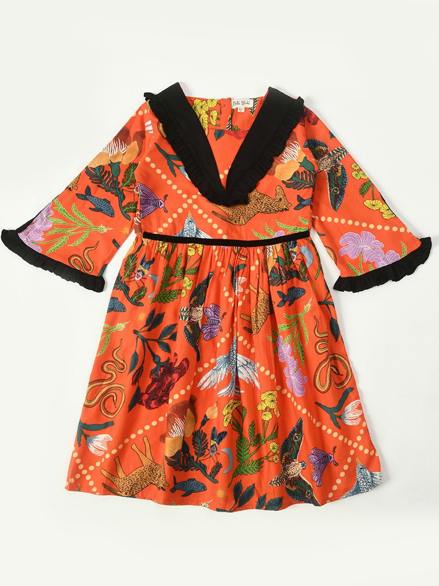 Bella Moda Kids Orange Printed Full Sleeves Fit & Flare Dress