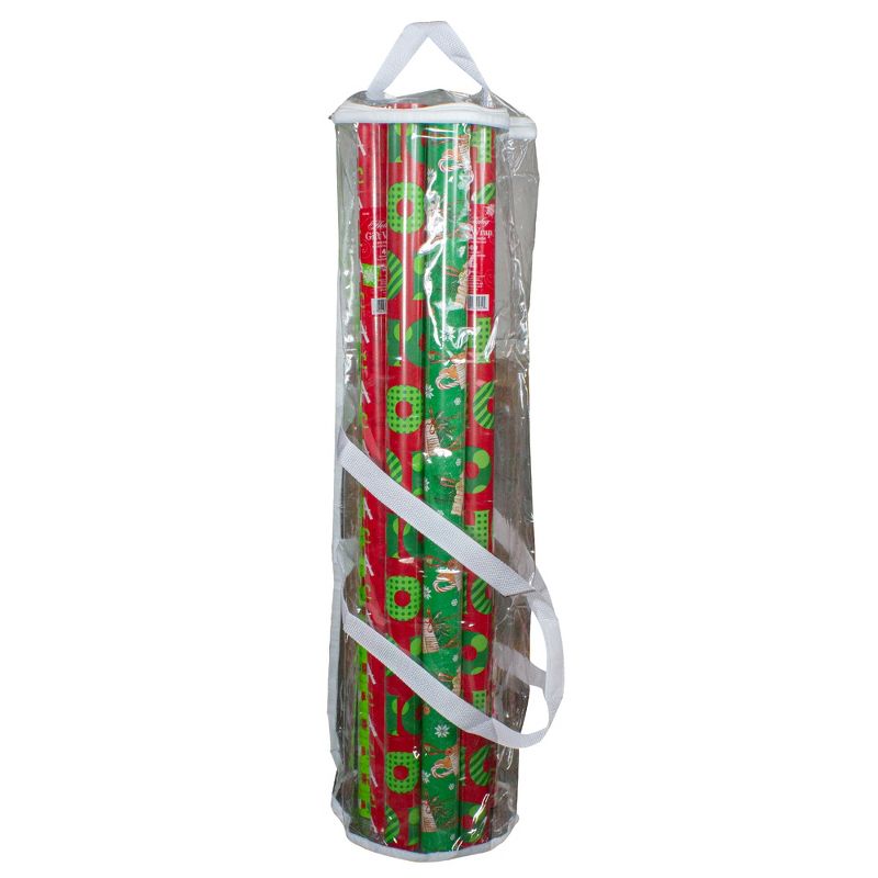 Northlight 30" White and Transparent Christmas Gift Wrap Organizer Bag with Handles