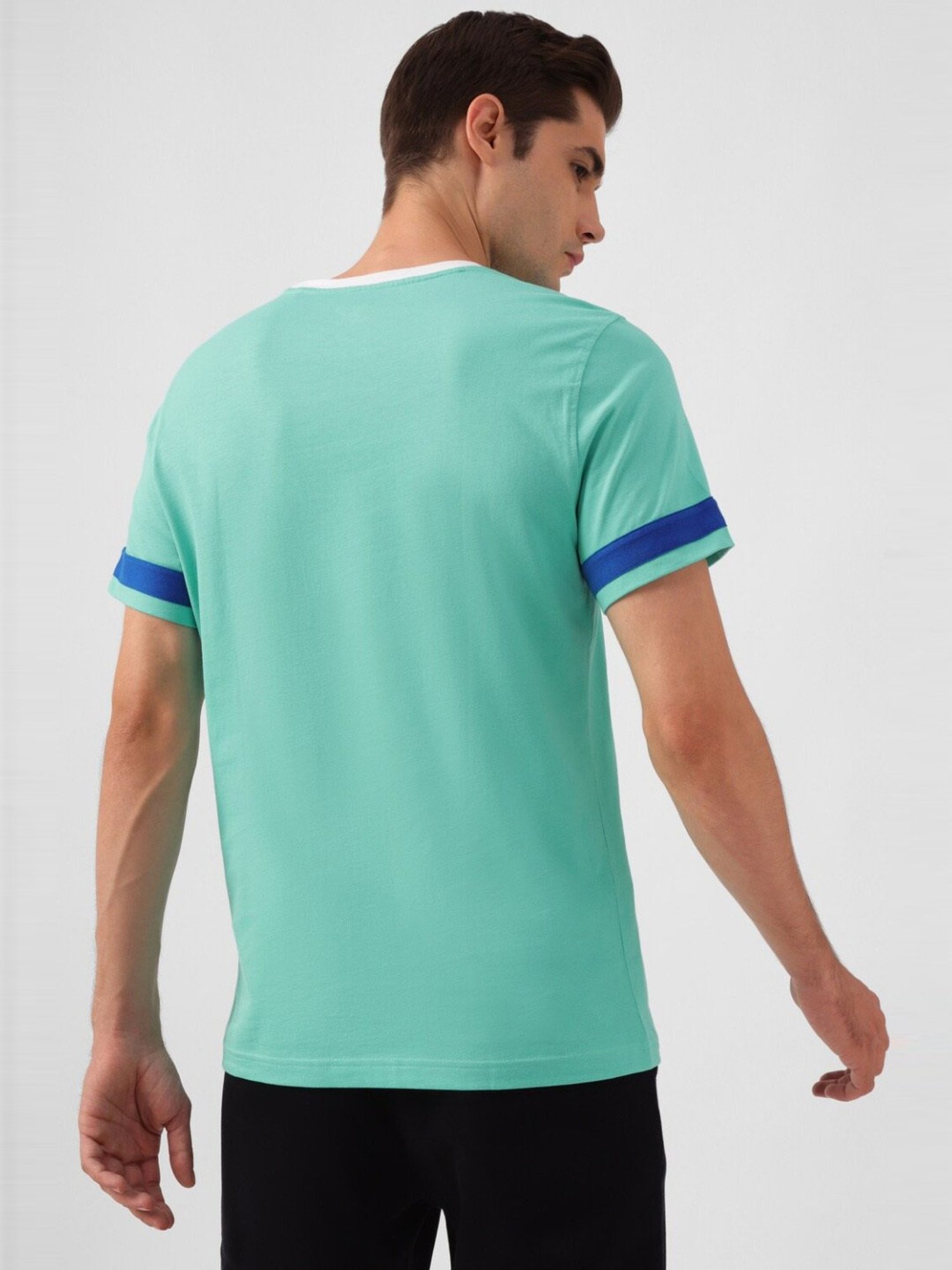 Reebok Green Cotton Slim Fit Logo Printed Sports T-Shirt