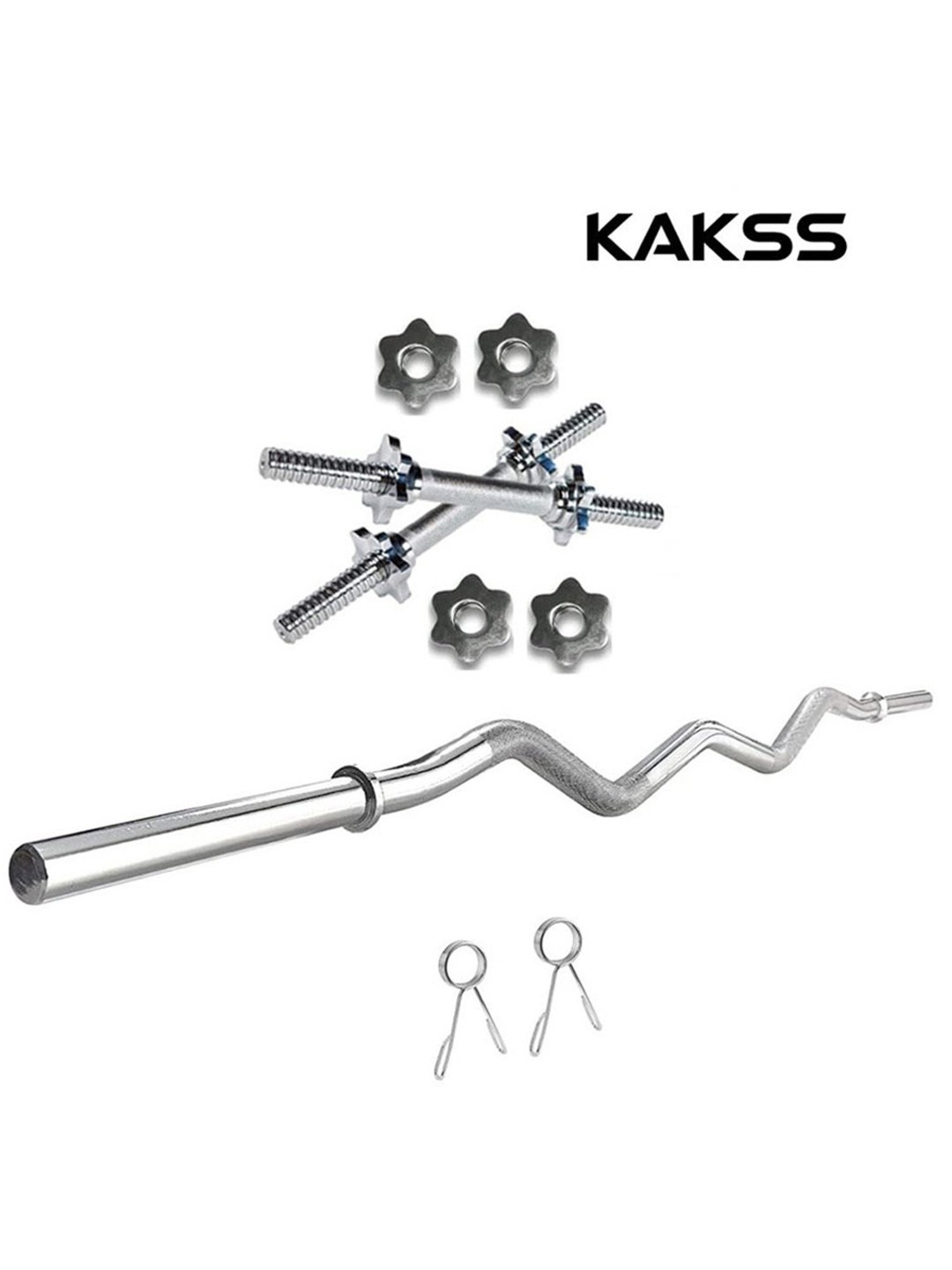 Kakss Home Gym Combo Metal Rubber Weight Plates 30mm Hole 5ft Straight Rod Set (Black) Size - 50KG
