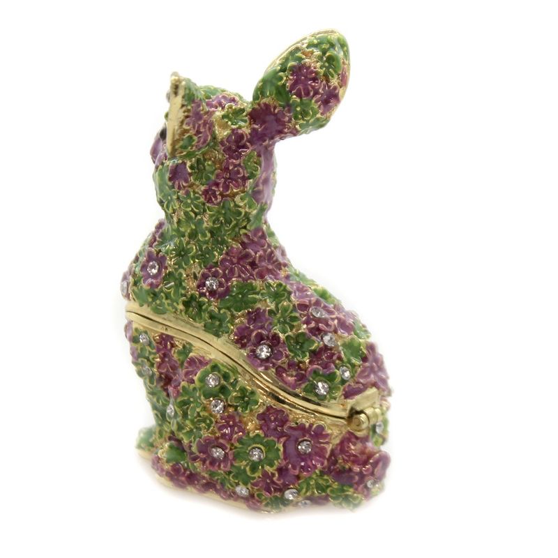 Hinged Trinket Box 3.25" Rabbit Flower Trinket Box Hinged Crystals  -  Decorative Figurines