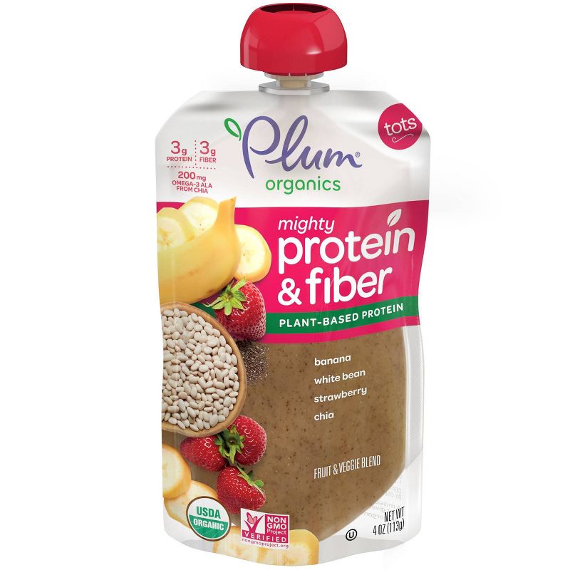 Plum Organics Mighty Protein & Fiber Banana White Bean Strawberry & Chia Baby Food Pouch - 4oz