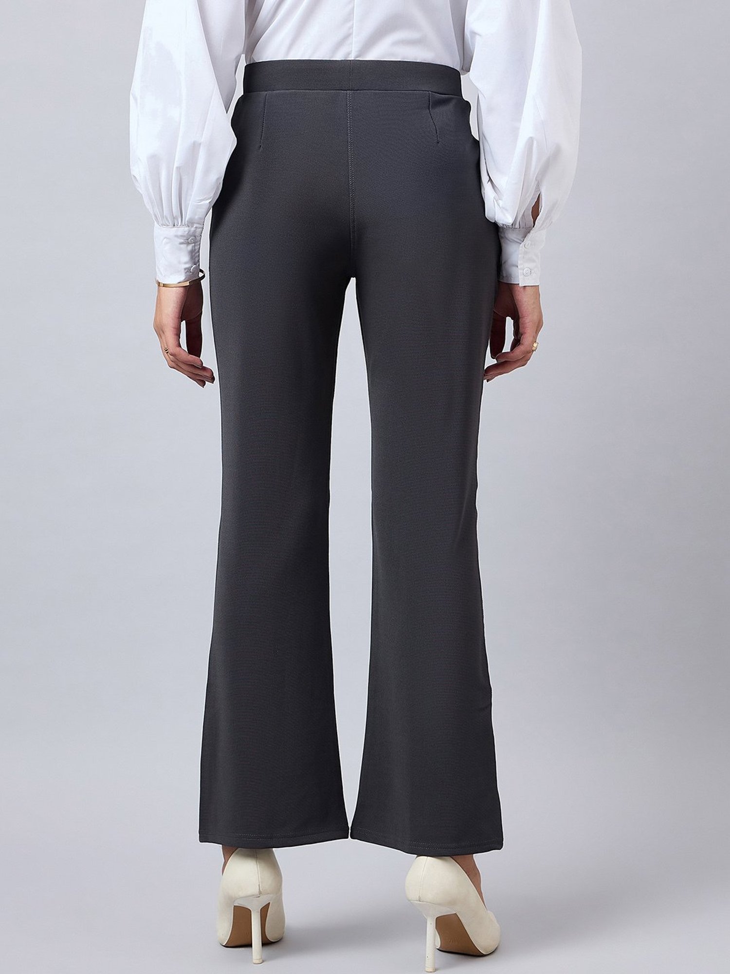 Style Quotient Grey Relaxed Fit High Rise Trousers