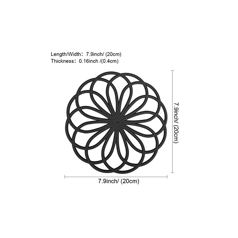 Silicone Trivets for hot dishes and Cookware，Flexible Carved trivets Mats for hot pots and pans - Durable Non Slip Coasters Set of 3 (Black)