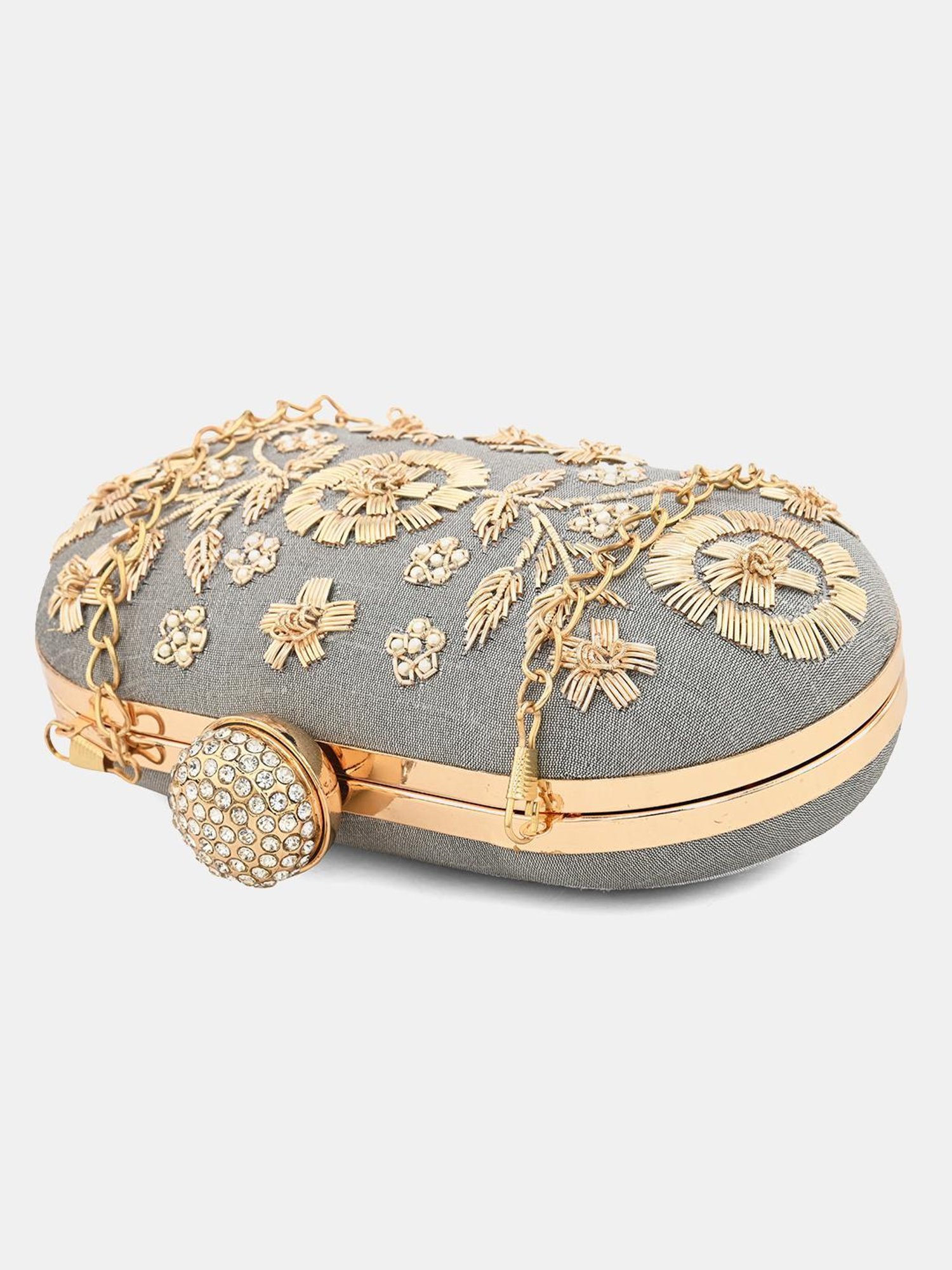Gaurapakhi Grey Embroidered Clutch