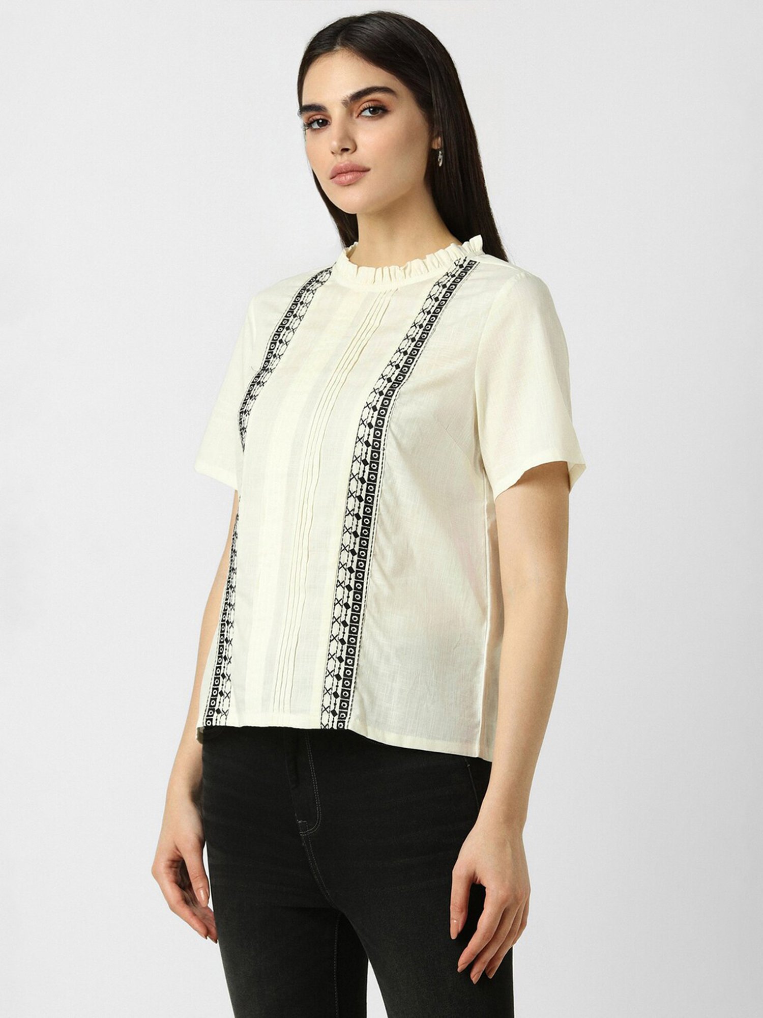 Van Heusen Beige Cotton Printed Top