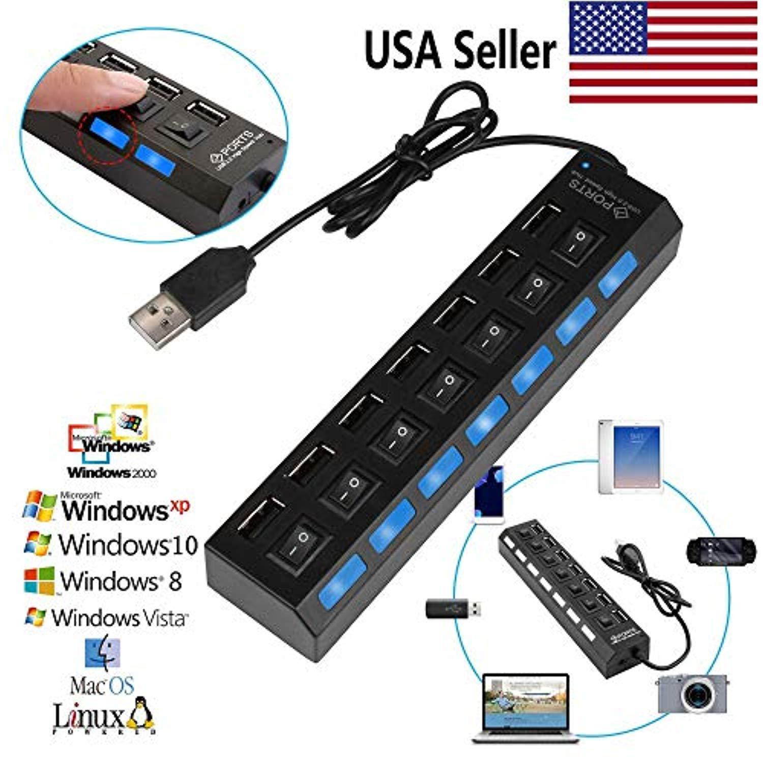 7-port usb 2.0 multi charger hub +high speed adapter on/off switch laptop/pc