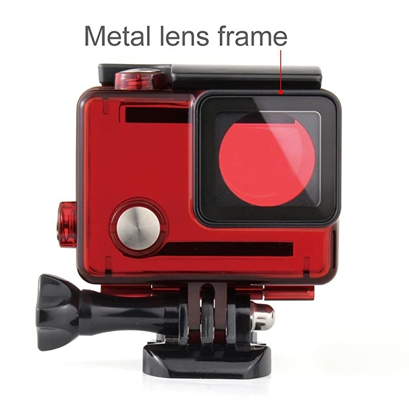 Standard Protective Waterproof Dive Housing Case for GoPro Hero 4, 3+, 3, Hero3, Hero4 Black Silver Camera - Up to 40 Meters (131 feet) Underwater -Transparent Red