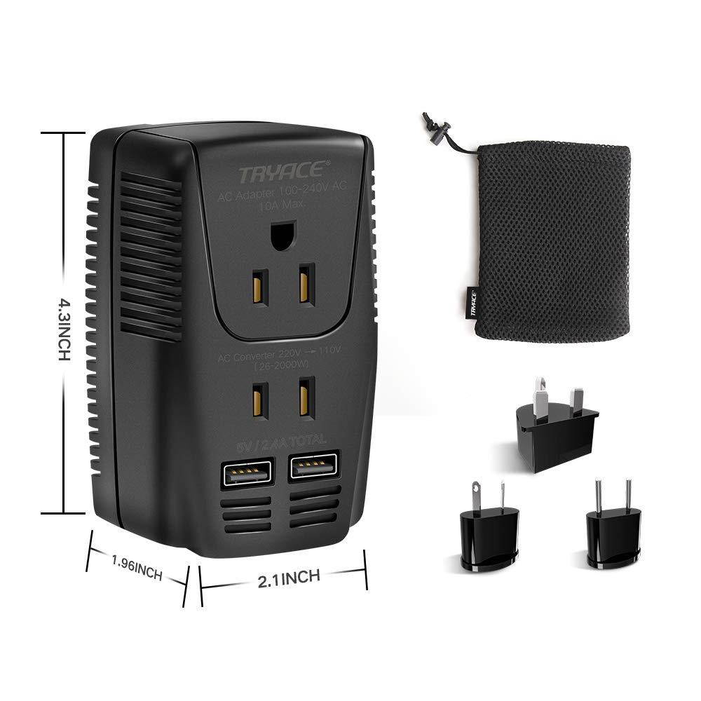 TryAce 2000W Voltage Converter with 2 USB Ports,Set Down 220V to 110V Power Converter for Hair Dryer /Straightener /Curling Iron, Travel Transformer for UK/AU/US/EU Plug Adapter(Exclusive)