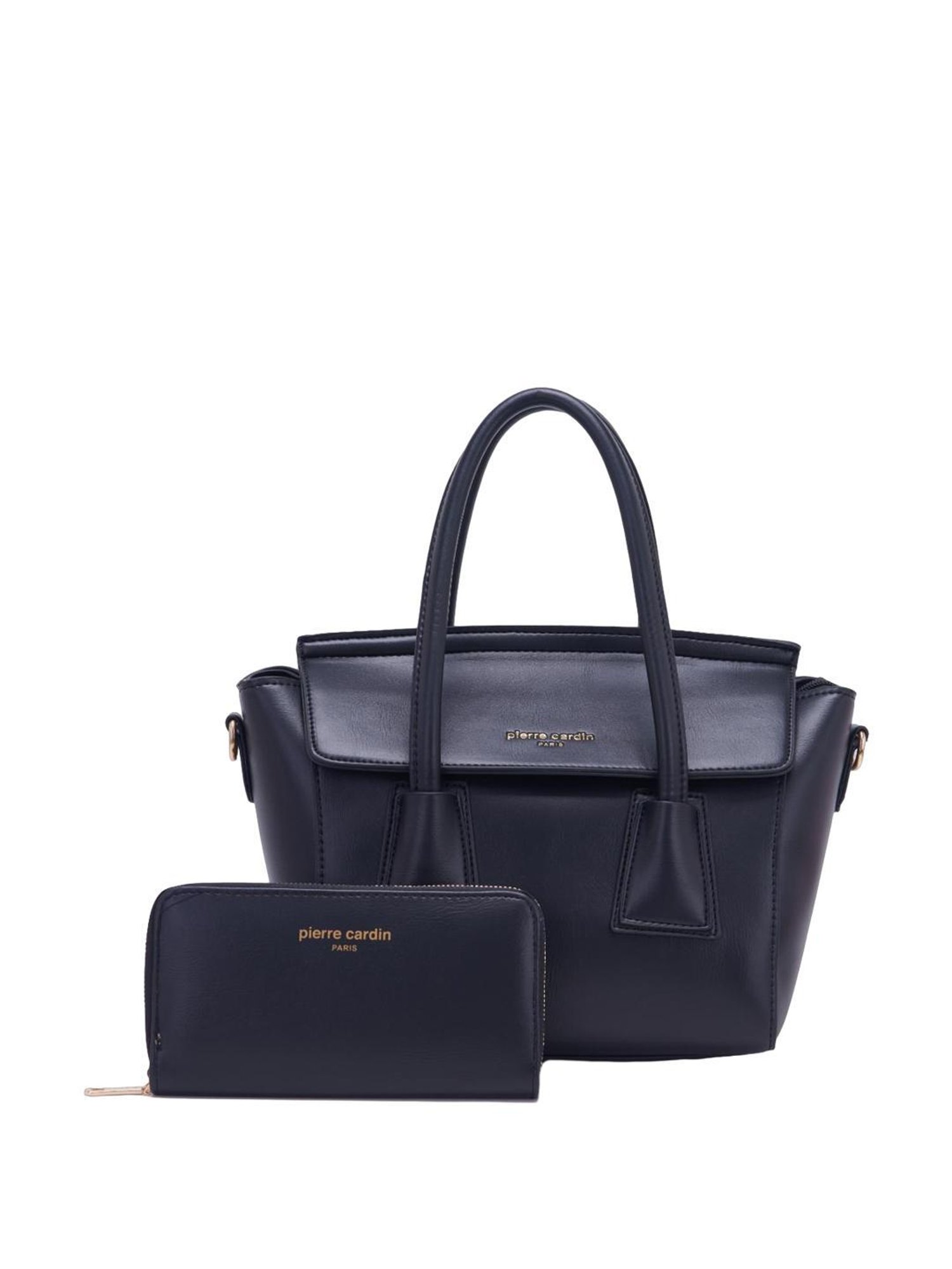 Pierre Cardin Black Solid Satchel Handbag