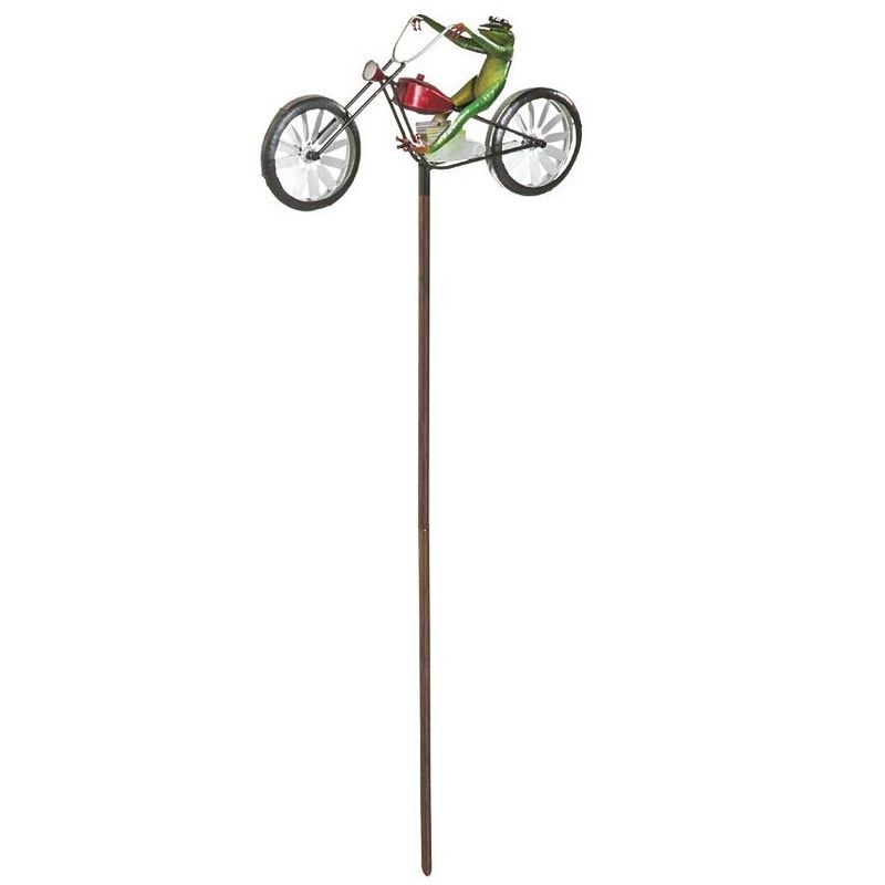 Wind & Weather Frog Riding Motorcycle Metal Wind Spinner