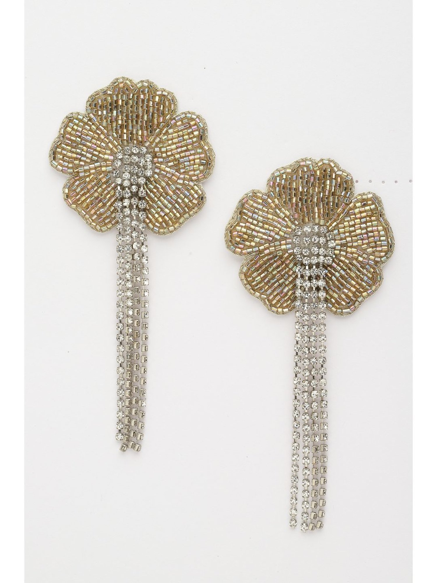 Moedbuille Crystals Handcrafted Floral Contemporary Design Tasselled Earrings