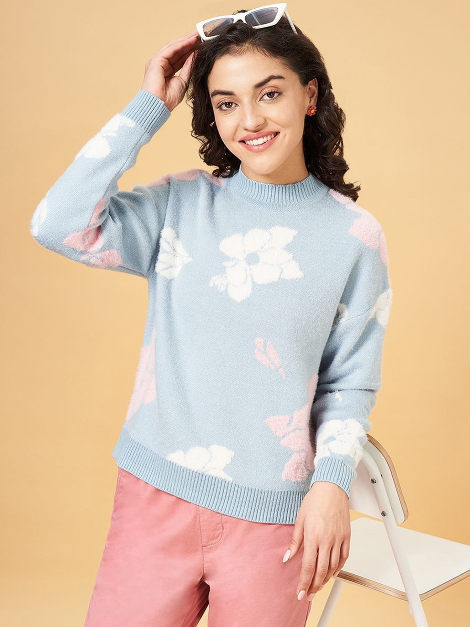 Honey by Pantaloons Blue Self Pattern Sweater