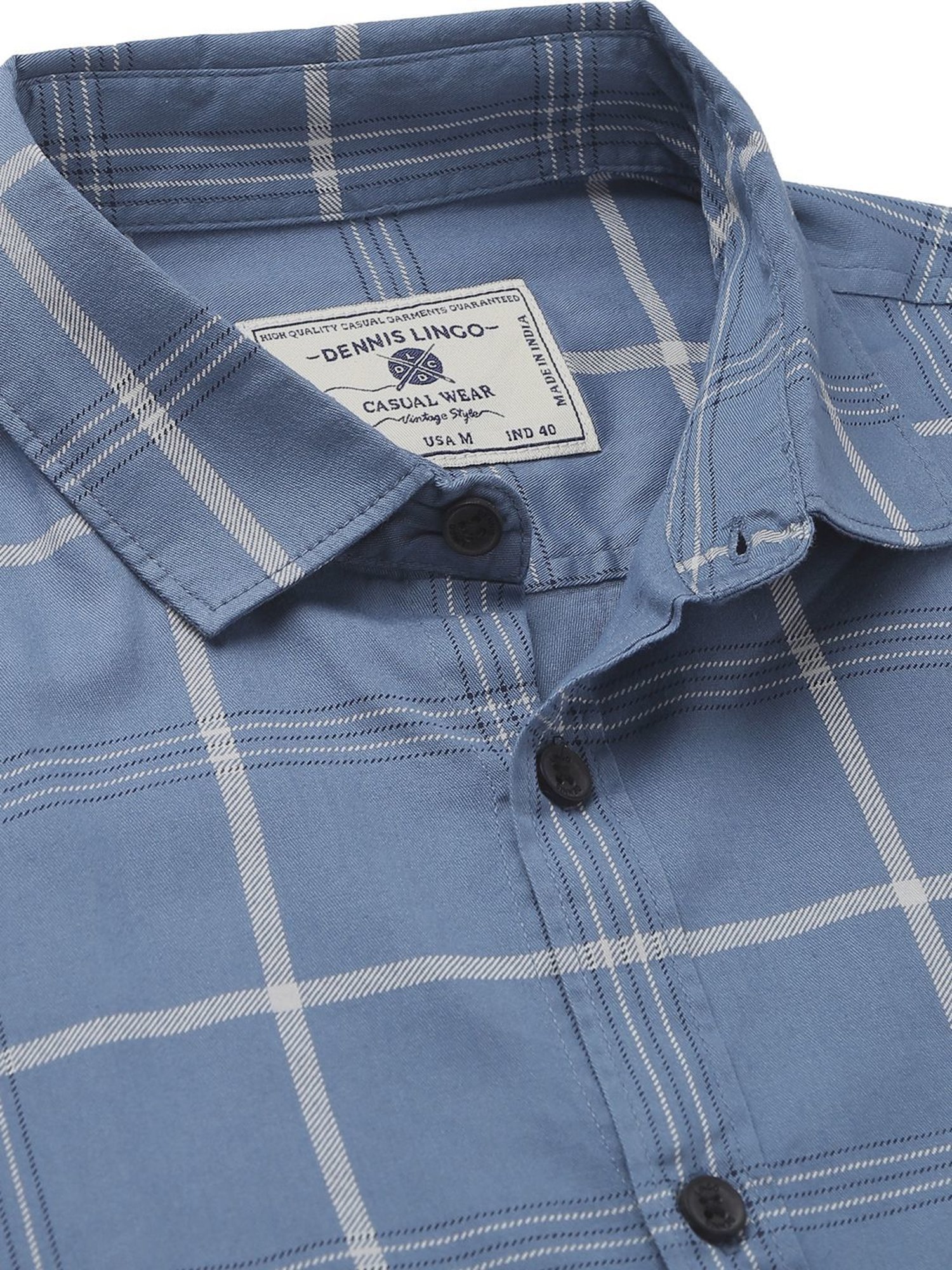 Dennis Lingo D-Blue Cotton Slim Fit Checks Shirt