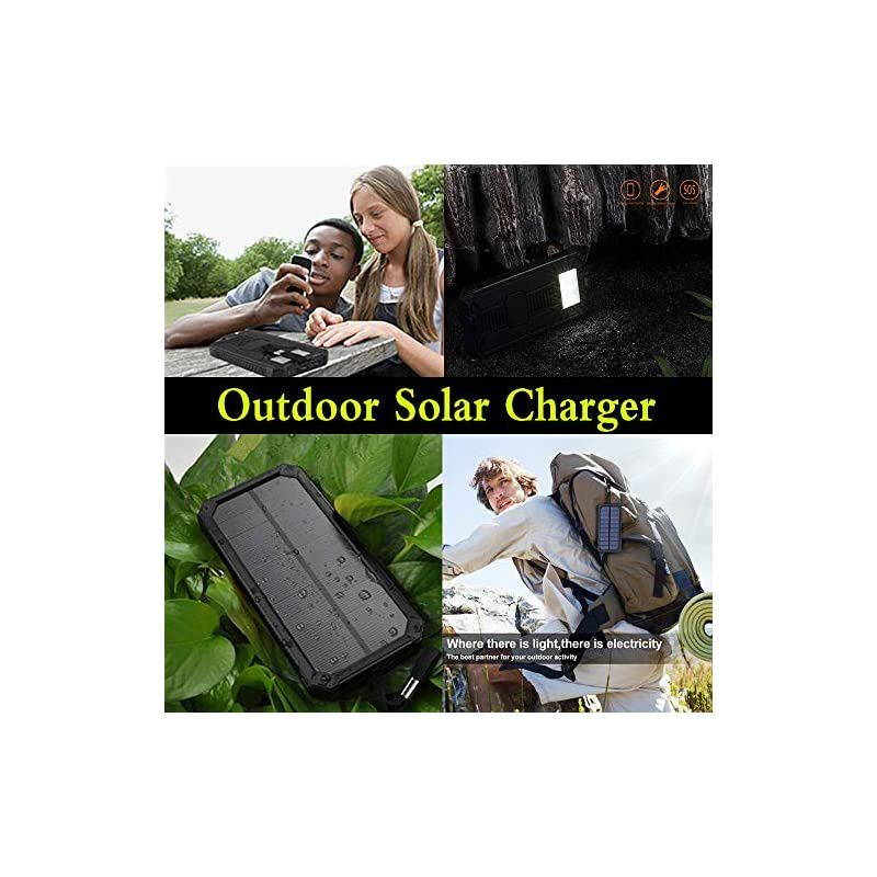 Solar Charger,  15000mAh Portable Solar Power Bank with Dual USB Output Ports, Solar Phone Charger External Battery Pack with 6 LED Flashlight Light for iPhone, iPad, Android and More (Black)