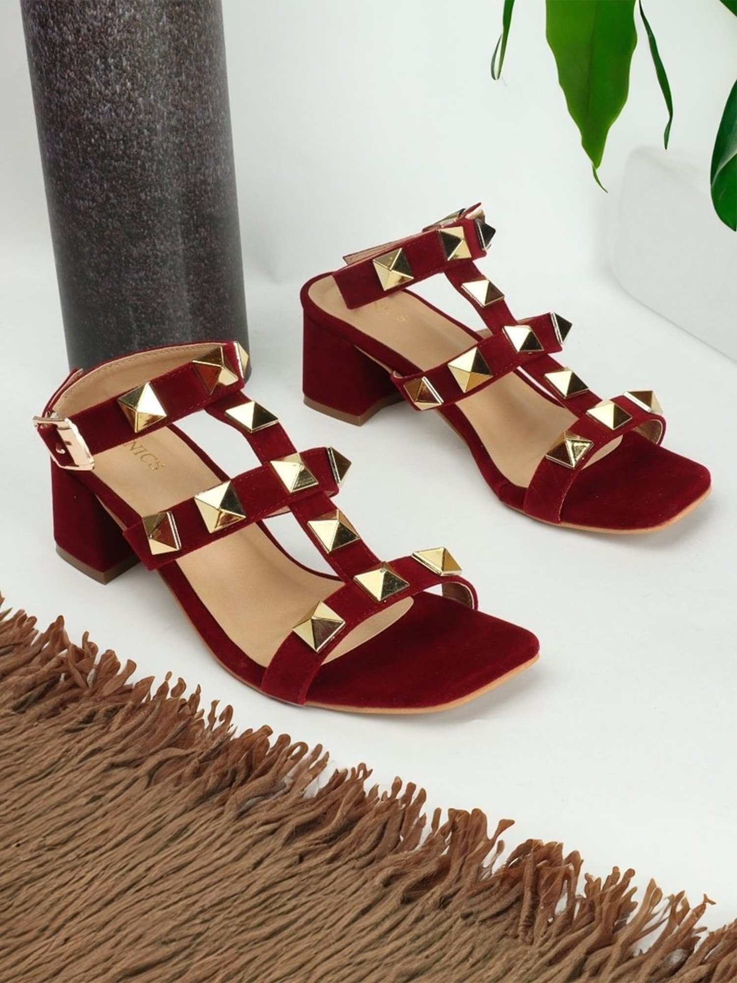 Iconics Women's Maroon Ankle Strap Sandals