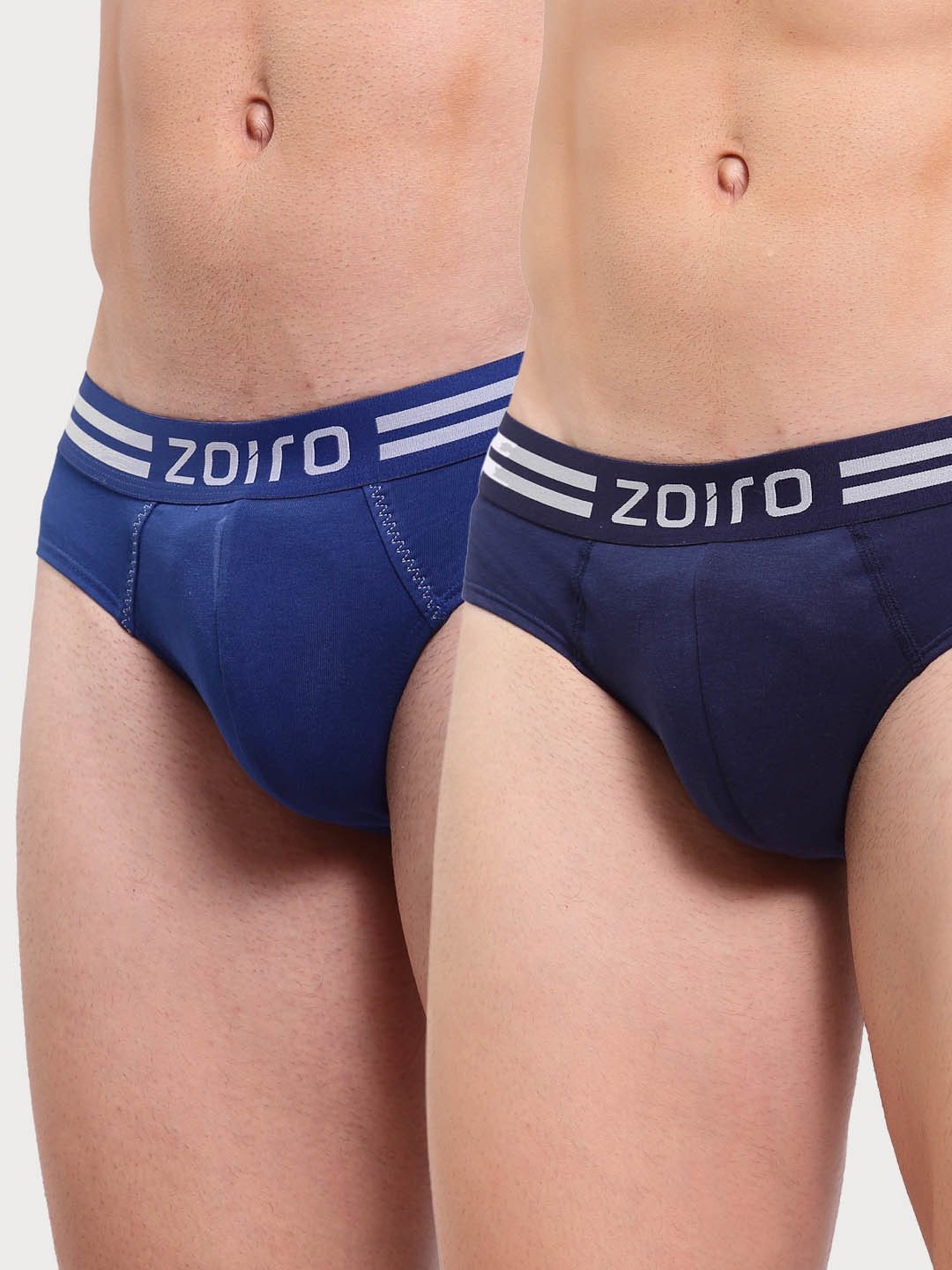 Zoiro Dark Denim & Dark Blue Cotton Regular Fit Briefs - Pack Of 2