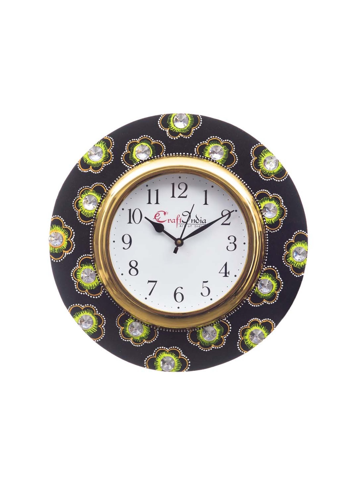 eCraftIndia Handcrafted Ethnic Design Papier Mache Wooden Wall Clock