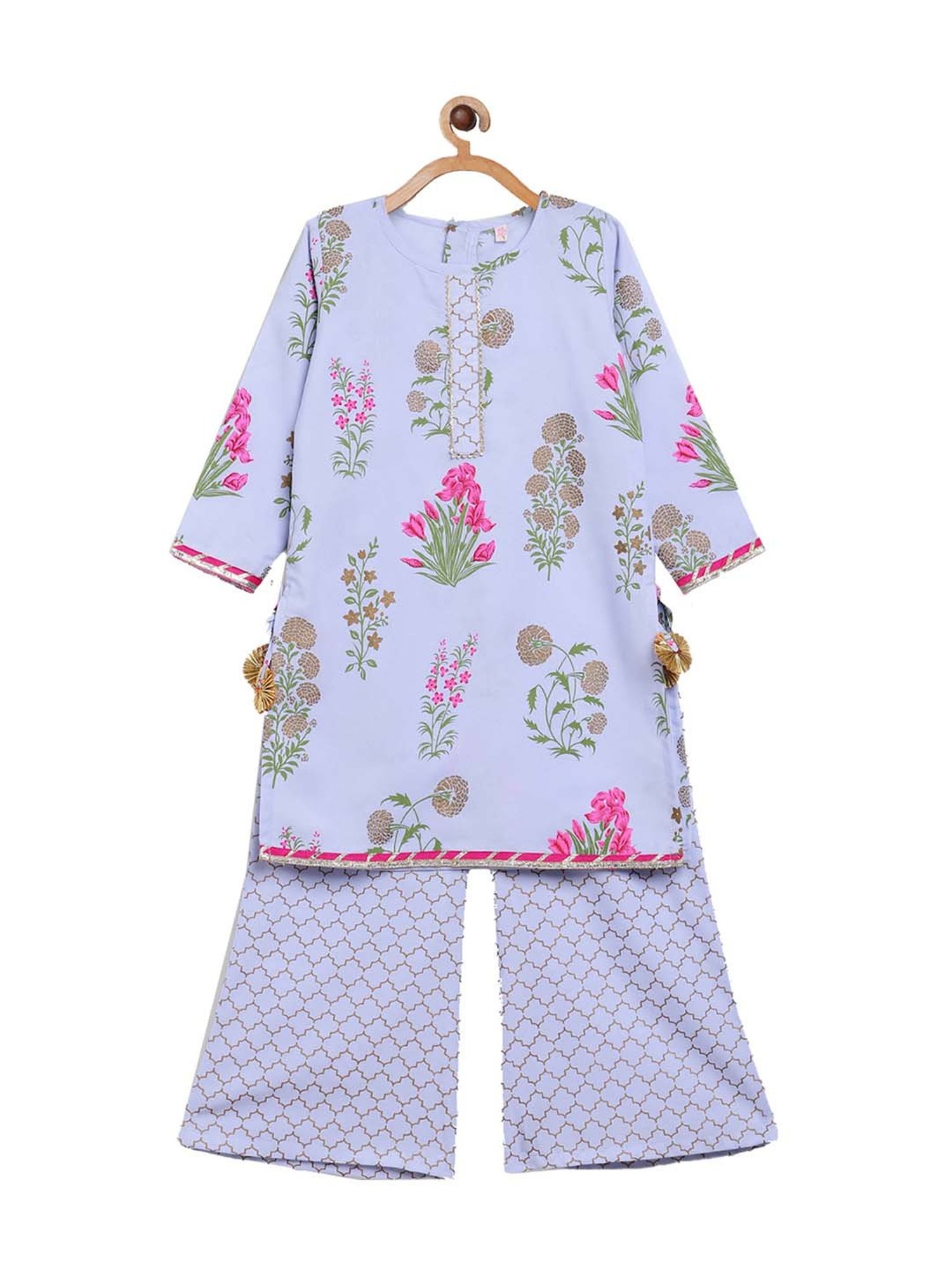 Ahalyaa Kids Blue Printed Kurta & Palazzos