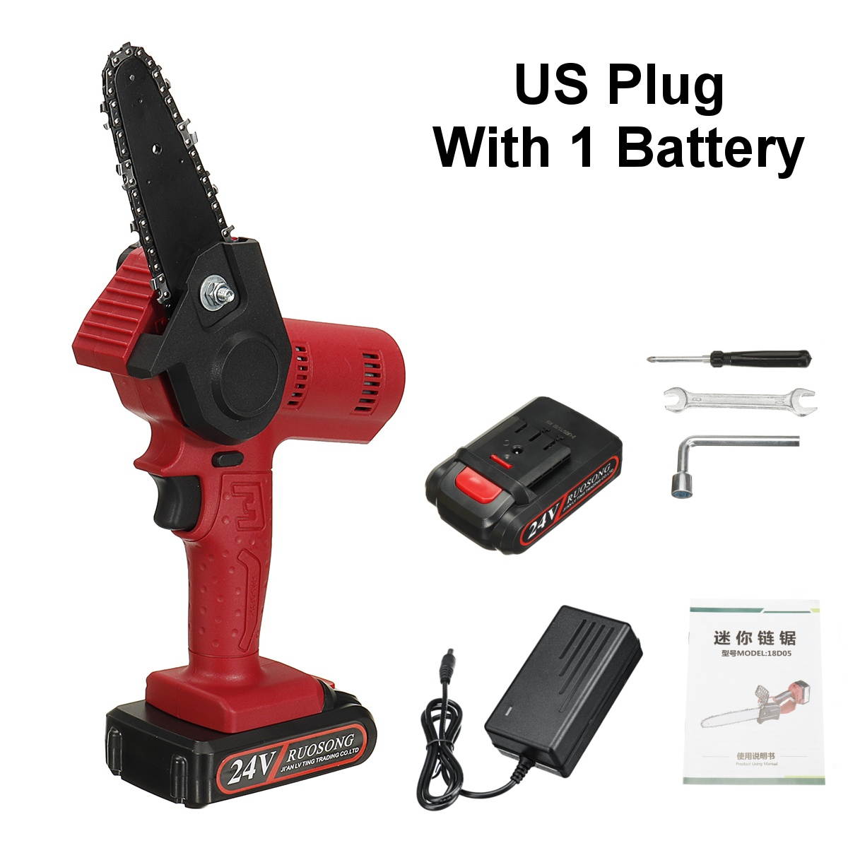 24V 4inch 550W Electric Chain Saw Portable Woodworking Cutting Tool W/ 1pc Battery-US Plug