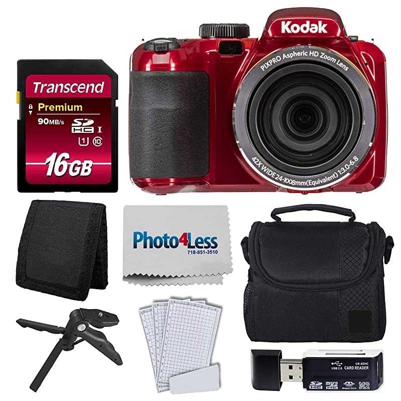 PIXPRO AZ421 Digital Camera (Black) + Camera Case + Transcend 16GB SDHC Class10 UHS-I Card 400X Memory Card + USB Card Reader + Table Tripod + Accessories