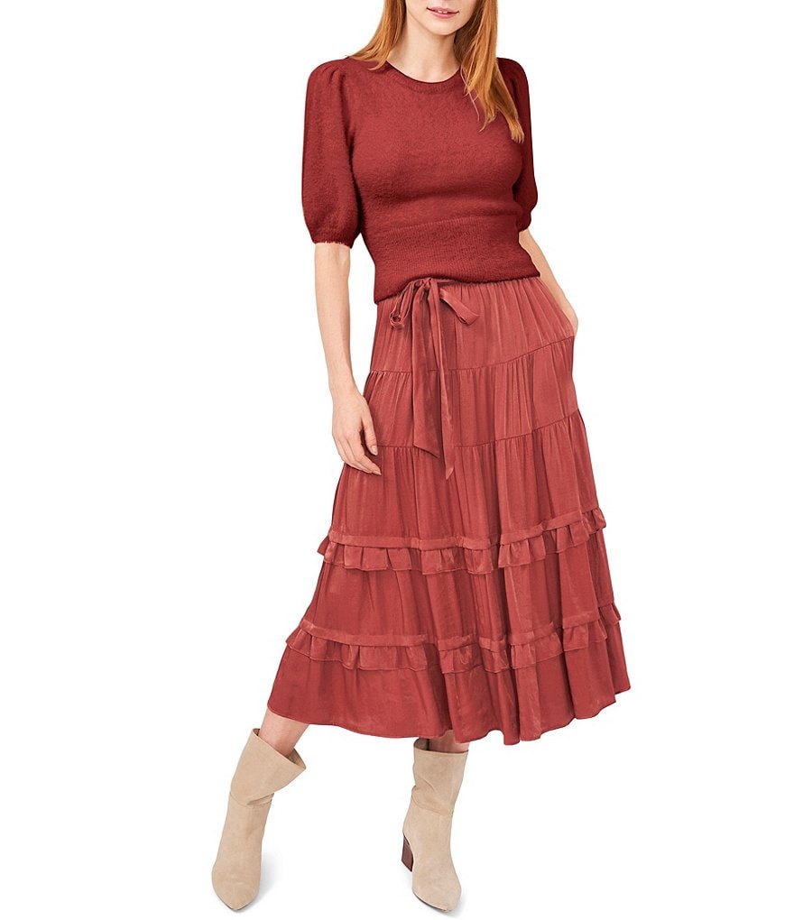 A Loves A Round Neck Long Bishop Sleeve Rib Knit Sweater