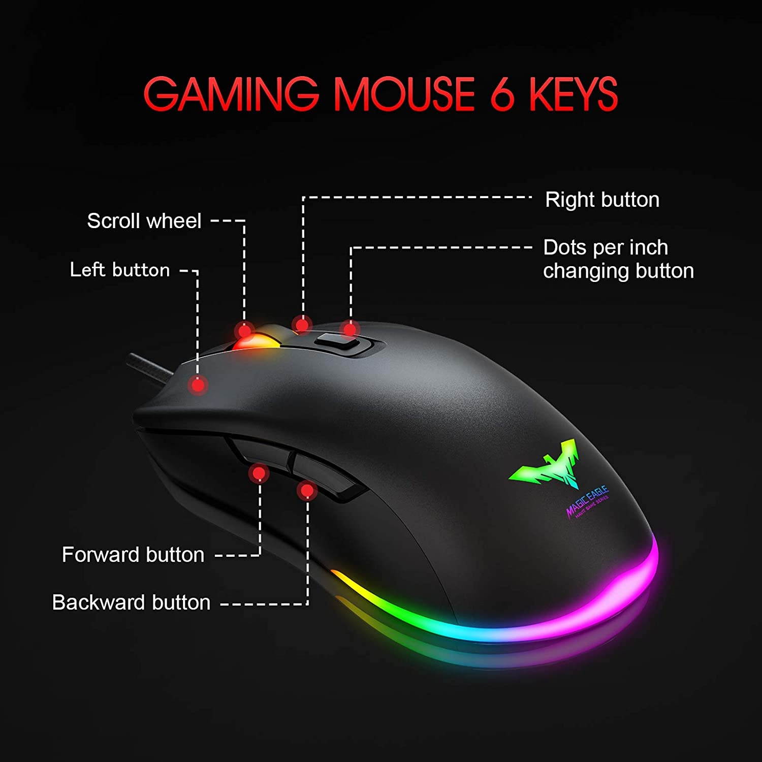 Havit Wired Gaming Keyboard Mouse Combo LED Rainbow Backlit Gaming Keyboard RGB Gaming Mouse Ergonomic Wrist Rest 104 Keys Keyboard Mouse 4800 DPI for Windows & Mac PC Gamers (Black)