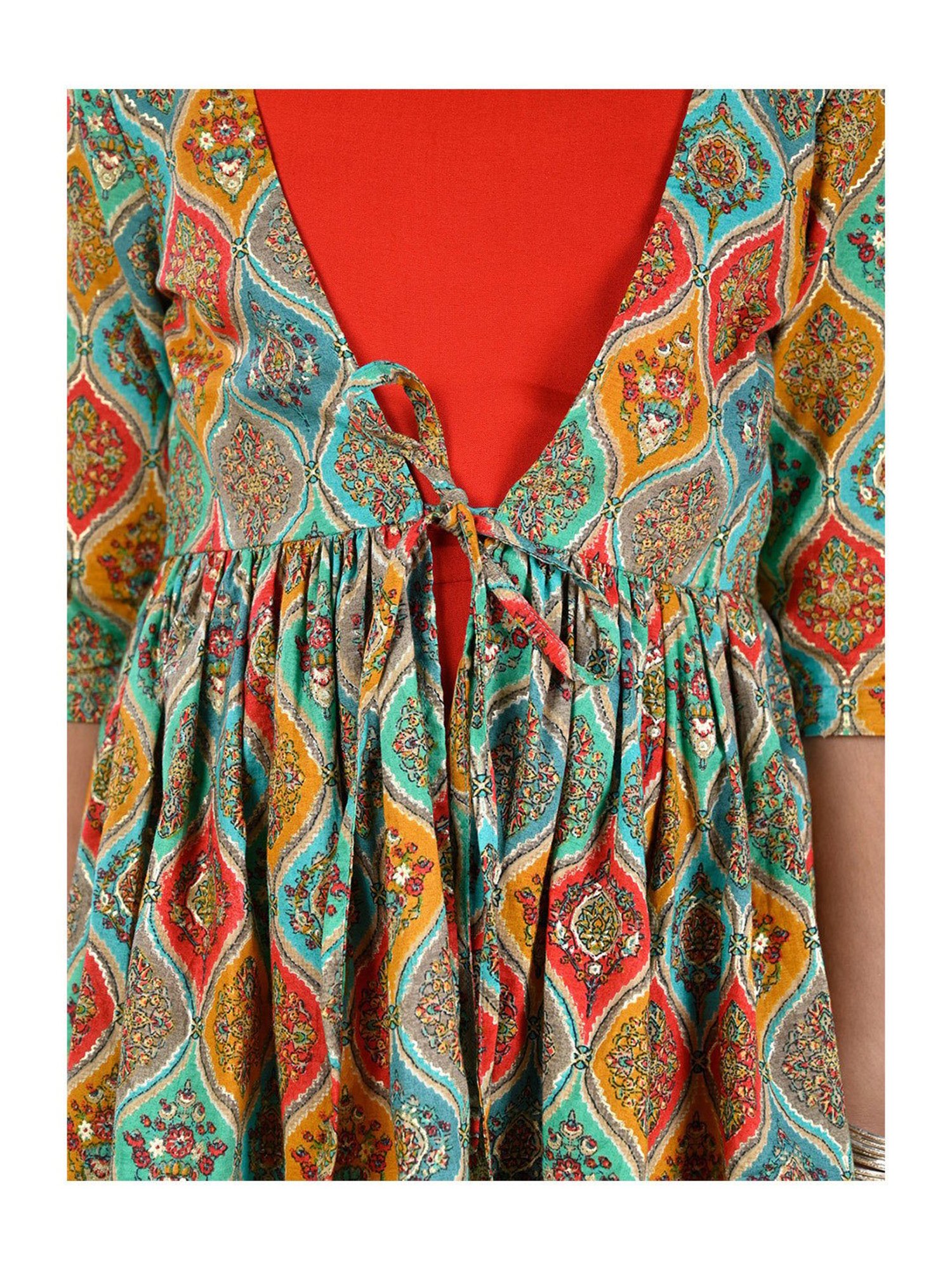 Budding Bees Kids Multicolor Printed Top, Jacket, Pants with Scrunchie