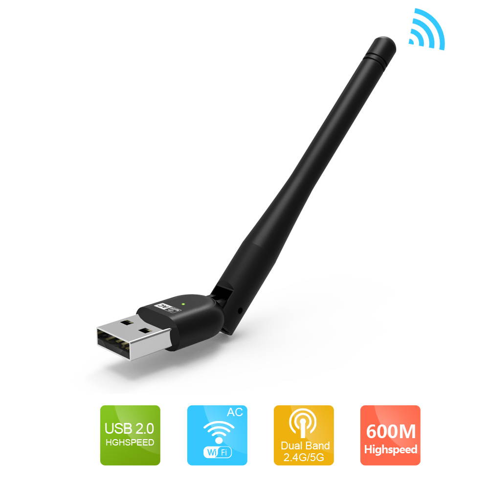 Wavlink Portable Wireless USB Adapter Wi-fi Dongle AC600- 5dBi Antenna IEEE802.11AC Dual Band 2.4 GHz 150Mbps + 5GHz 433Mbps Wireless Wifi Ethernet Network LAN Card- Black