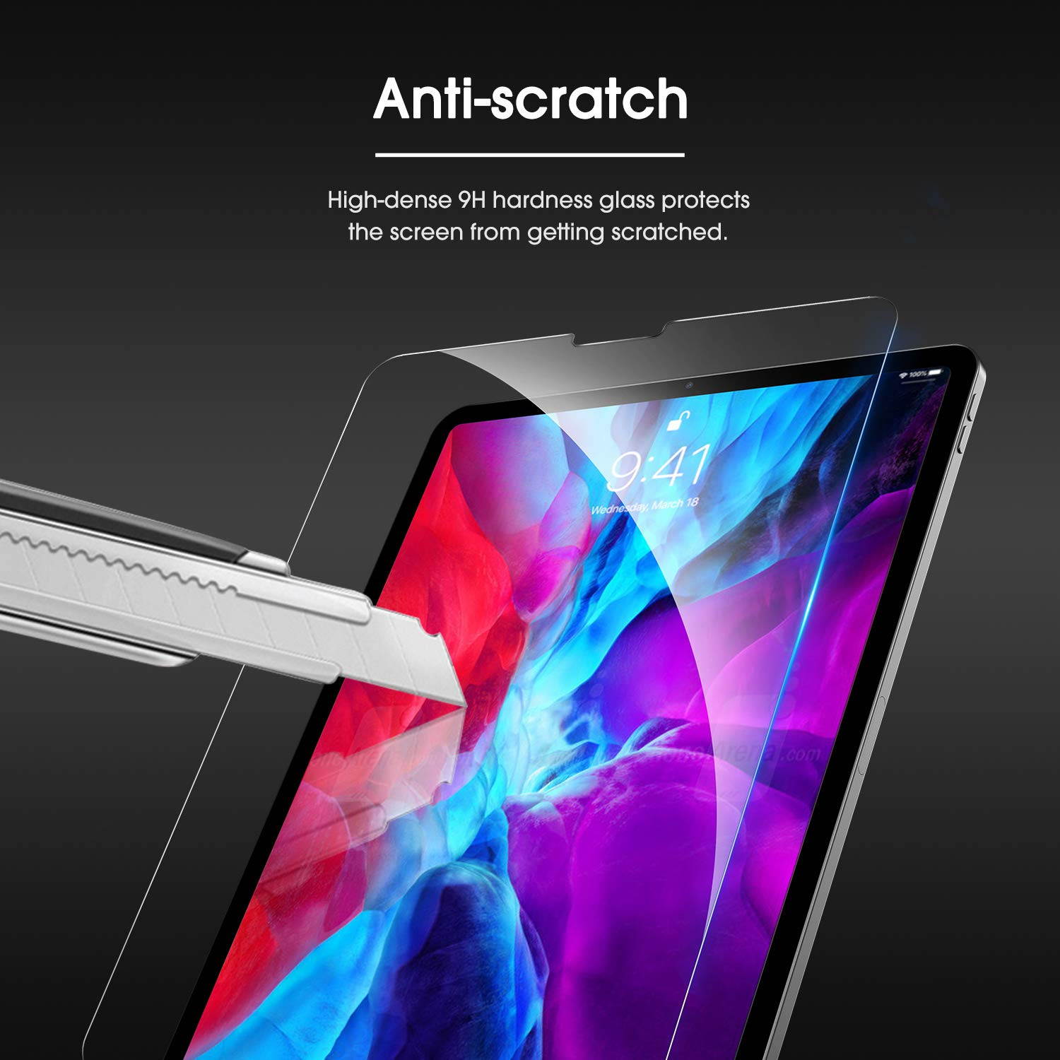 OMOTON [2 Pack] Screen Protector for iPad Pro 12.9 (2020 and 2018 Release) (4th Gen&3rd Gen) [Work with Face ID & Apple Pencil] - Tempered Glass/High Definition / 9 Hardness