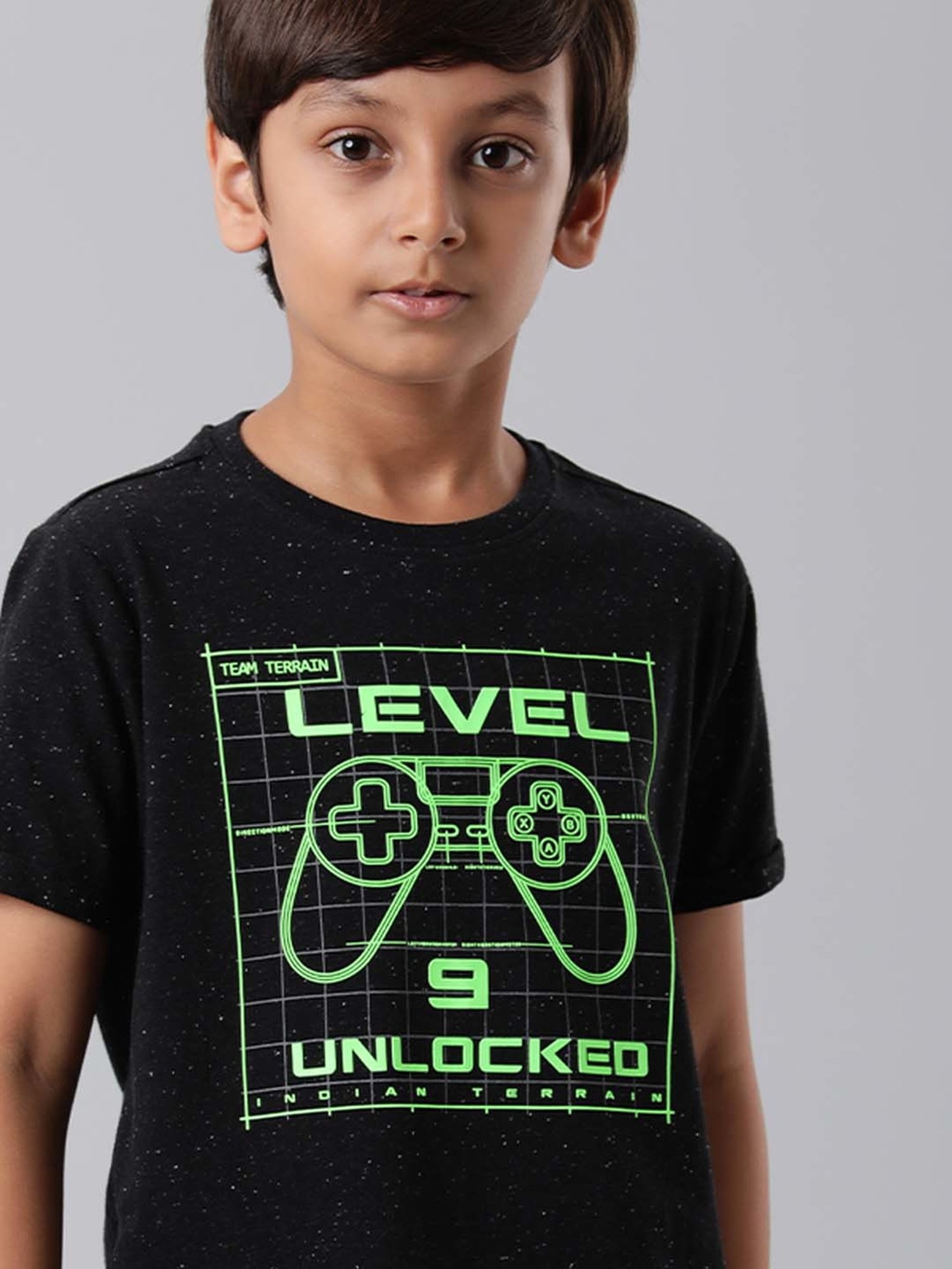 Indian Terrain Boys Black Cotton Printed T-Shirt