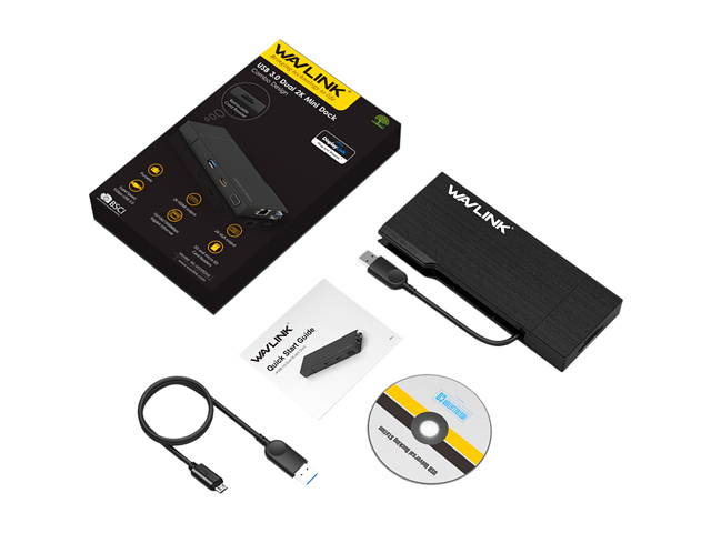 Wavlink Universial Travel USB 3.0 Dock Dual Display HDMI & VGA with Gigabit Ethernet, USB 3.0 Port, Removable Card Reader, HDMI up to 2560x1440 and VGA 1920x1200, Efficient Home Office For Windows Mac