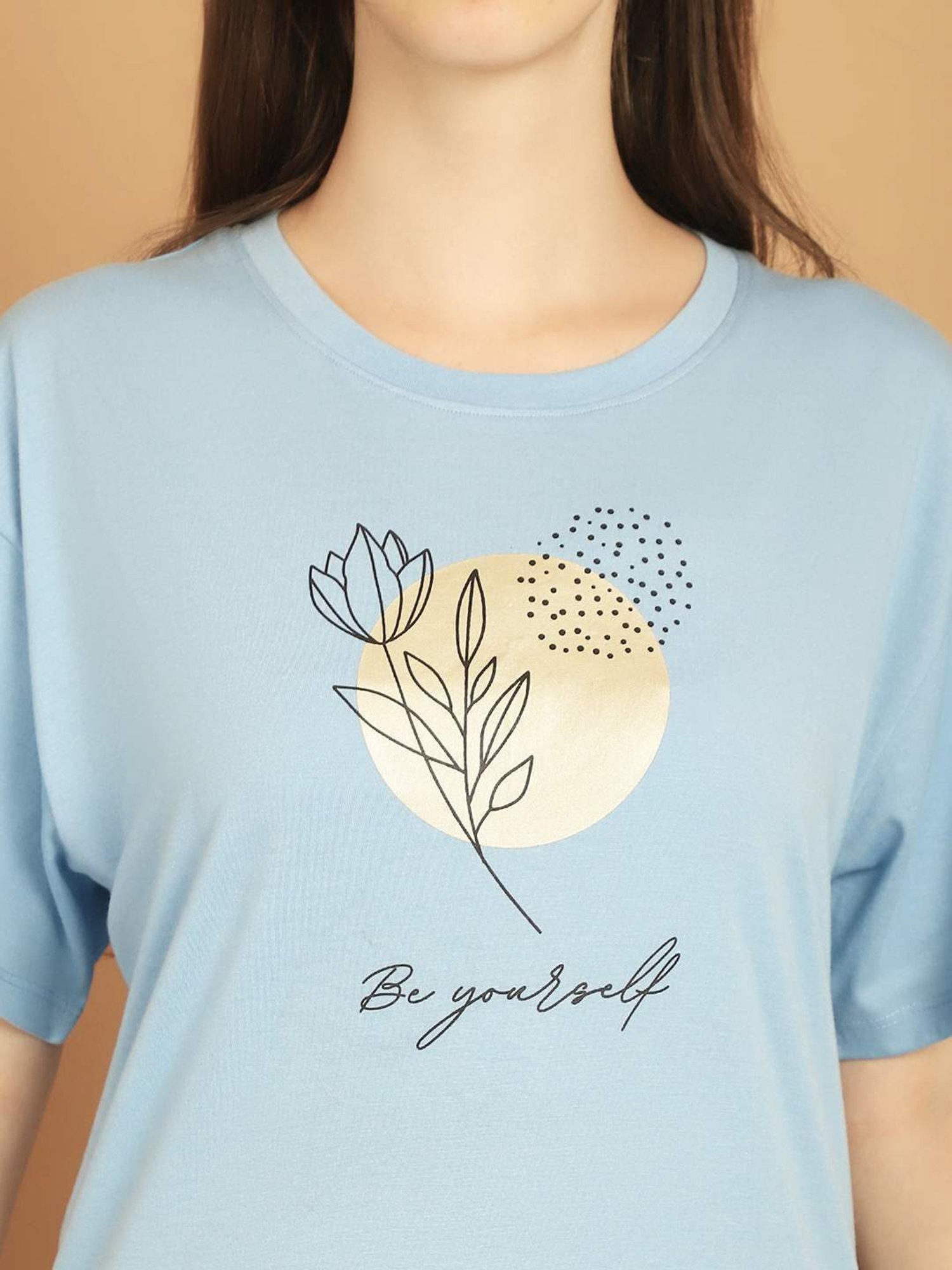 Kanvin Blue Cotton Printed T-Shirt