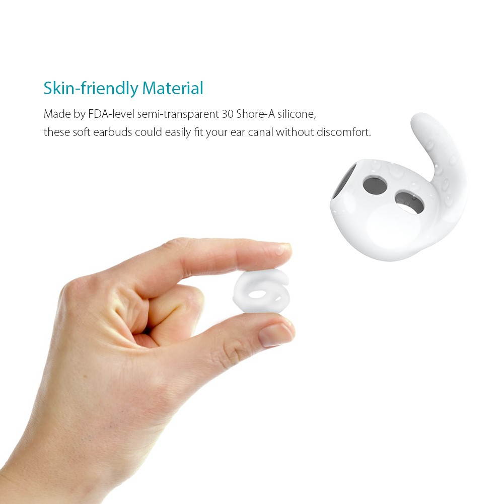 Dodocool Replacement Soft Silicone Antislip Ear Hook Earbuds Tips for Apple EarPods and AirPods 3 Pairs S/M/L White
