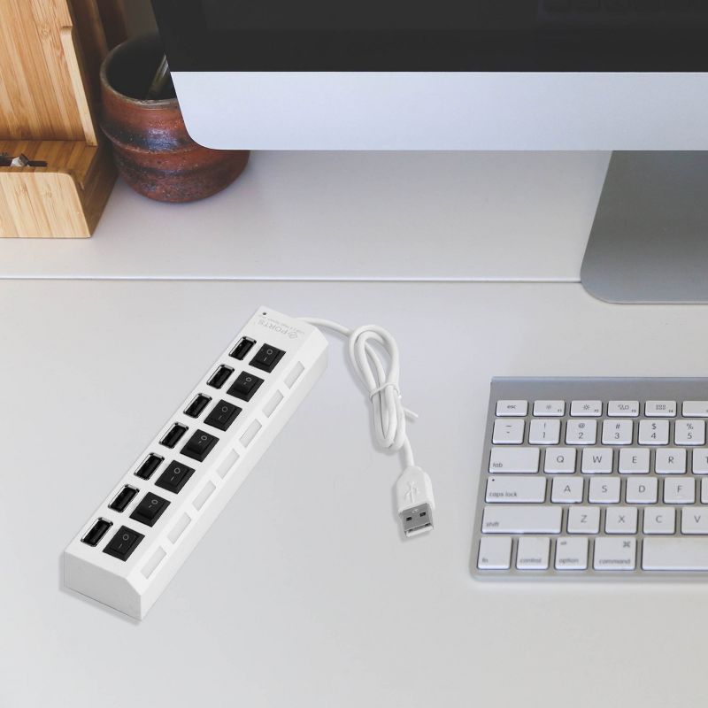 7 Port USB Hub with Power Buttons- White