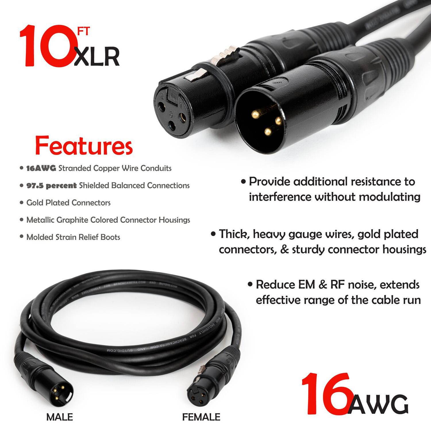 Deco Gear XLR 10' Male to XLR Female 16AWG Gold Plated Cable